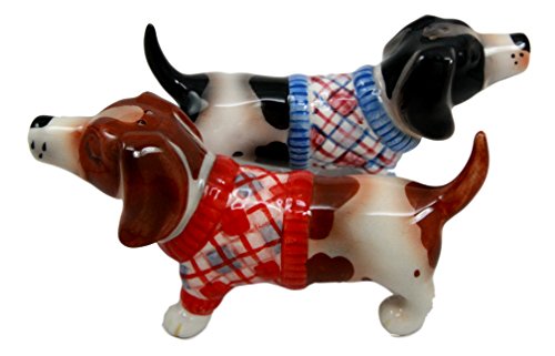 Ebros Gift Ebros French Basset Hounds Magnetic Ceramic Salt Pepper Shakers Collectible Set