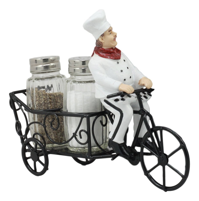 Ebros Gift Ebros French Bistro Chef Riding On Bicycle Spice Cart Salt And Pepper Shakers Holder Figurine 6"Tall Iron Chef Spice Delivery