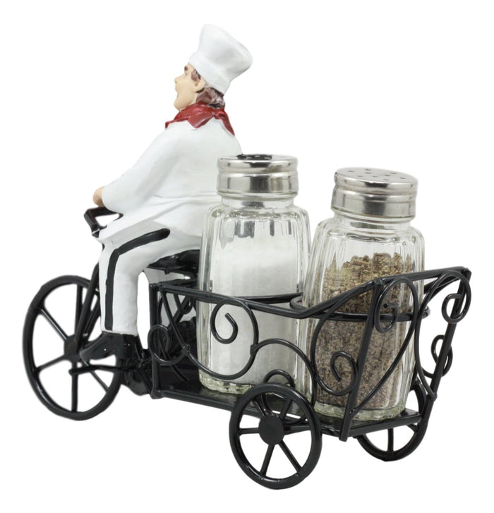 Ebros Gift Ebros French Bistro Chef Riding On Bicycle Spice Cart Salt And Pepper Shakers Holder Figurine 6"Tall Iron Chef Spice Delivery