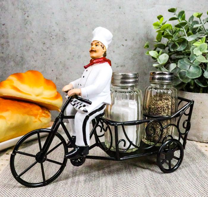 ebros gift Ebros French Bistro Chef Riding On Bicycle Spice Cart Salt And Pepper Shakers Holder Figurine 6"Tall Iron Chef Spice Delivery