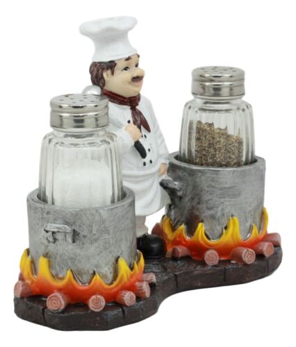 Ebros Gift Ebros French Chef With Flaming Double Cauldron Pots Salt & Pepper Shakers Holder