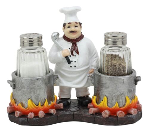 Ebros Gift Ebros French Chef With Flaming Double Cauldron Pots Salt & Pepper Shakers Holder