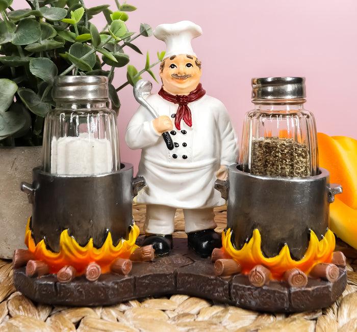 ebros gift Ebros French Chef with Flaming Double Cauldron Pots Salt & Pepper Shakers Holder
