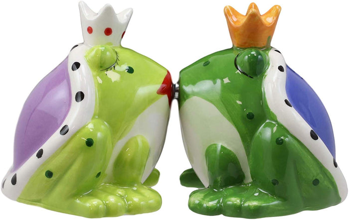 Ebros Gift Ebros Frog Prince And Princess Kissing Ceramic Magnetic Salt And Pepper Shakers