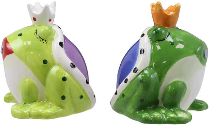 Ebros Gift Ebros Frog Prince And Princess Kissing Ceramic Magnetic Salt And Pepper Shakers