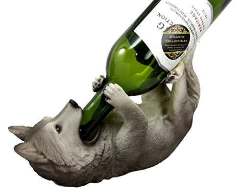 Ebros Gift Ebros Full Moon Drunken Gray Wolf Wine Holder Moonshine Howl Cries Of The Night Wine Caddy Figurine 10.5" Long