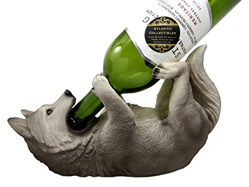 ebros gift Ebros Full Moon Drunken Gray Wolf Wine Holder Moonshine Howl Cries Of The Night Wine Caddy Figurine 10.5" Long