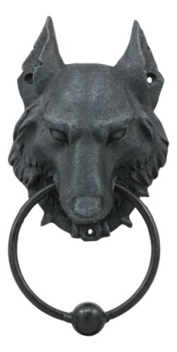 Ebros Gift Ebros Full Moon Gothic Chained Wolf Gargoyle Door Knocker Figurine 8.25"Tall Faux Stone Finish With Metal Ball