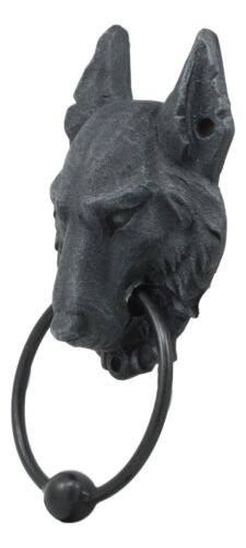 Ebros Gift Ebros Full Moon Gothic Chained Wolf Gargoyle Door Knocker Figurine 8.25"Tall Faux Stone Finish With Metal Ball