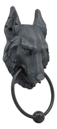 Ebros Gift Ebros Full Moon Gothic Chained Wolf Gargoyle Door Knocker Figurine 8.25"Tall Faux Stone Finish With Metal Ball