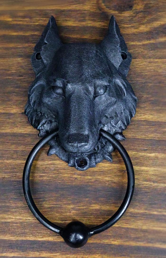ebros gift Ebros Full Moon Gothic Chained Wolf Gargoyle Door Knocker Figurine 8.25"Tall Faux Stone Finish With Metal Ball