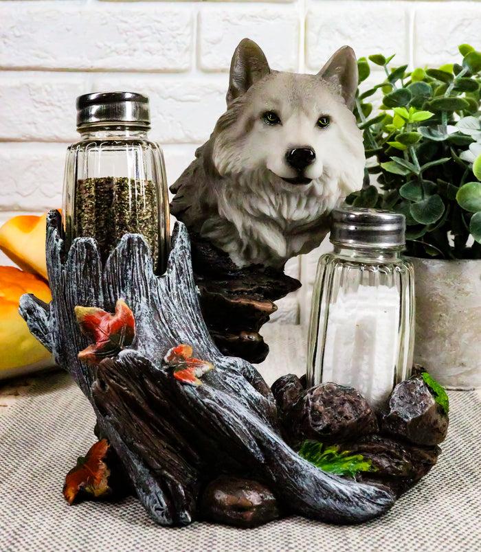 ebros gift Ebros Full Moon Lone Alpha Gray Wolf Glass Salt & Pepper Shakers Holder Decor
