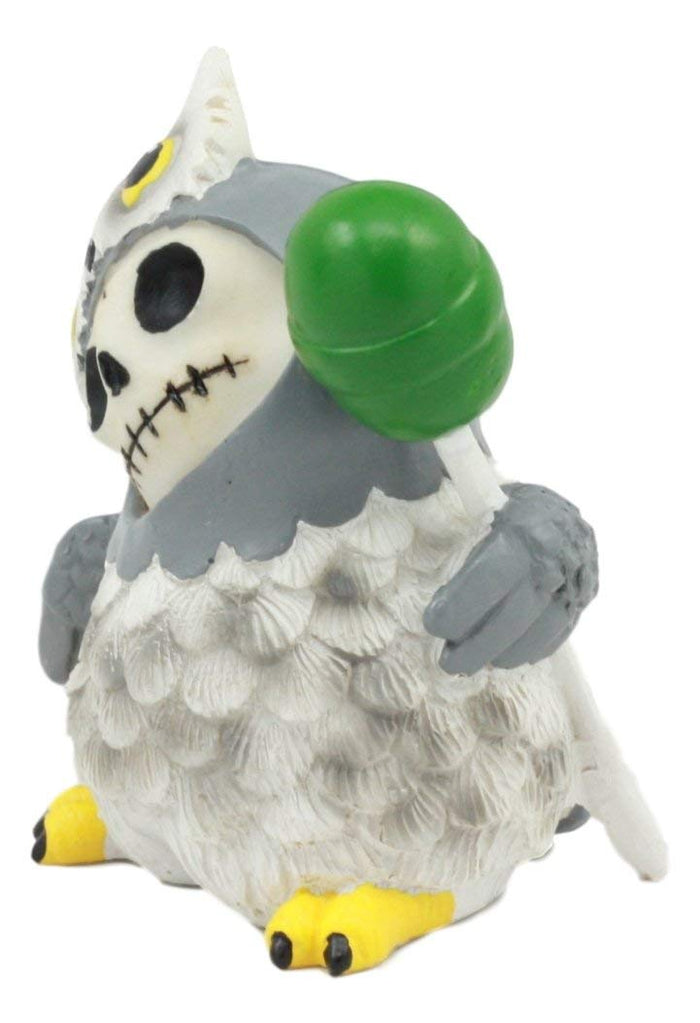 Ebros Gift Ebros Furry Bones Hootie The Snow Owl Skeleton Figurine 3" H Furrybones Wise Owl With Green Lollipop Costume Hooded Skull Monster Collectible Sculpture Decorative Toy