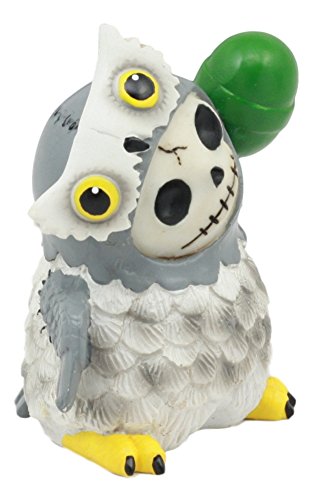 Ebros Gift Ebros Furry Bones Hootie The Snow Owl Skeleton Figurine 3" H Furrybones Wise Owl With Green Lollipop Costume Hooded Skull Monster Collectible Sculpture Decorative Toy