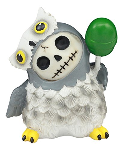 ebros gift Ebros Furry Bones Hootie The Snow Owl Skeleton Figurine 3" H Furrybones Wise Owl With Green Lollipop Costume Hooded Skull Monster Collectible Sculpture Decorative Toy