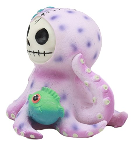 Ebros Gift Ebros Furry Bones Octopee The Purple Octopus Skeleton Figurine 2.5" H Furrybones Kraken Squid Octopus With Green Blowfish Costume Hooded Skull Monster Collectible Sculpture Decorative Toy
