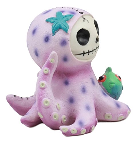 Ebros Gift Ebros Furry Bones Octopee The Purple Octopus Skeleton Figurine 2.5" H Furrybones Kraken Squid Octopus With Green Blowfish Costume Hooded Skull Monster Collectible Sculpture Decorative Toy