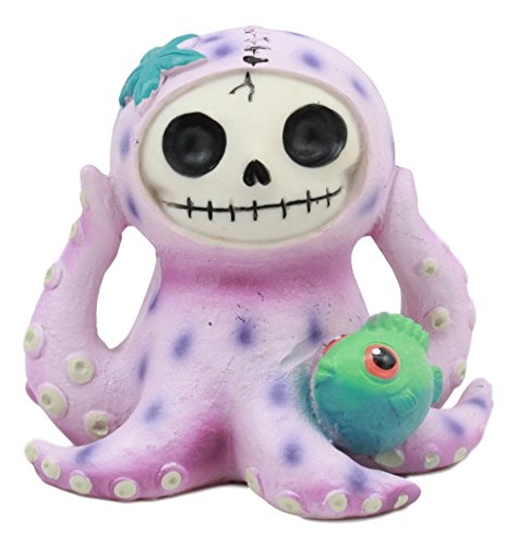 ebros gift Ebros Furry Bones Octopee The Purple Octopus Skeleton Figurine 2.5" H Furrybones Kraken Squid Octopus With Green Blowfish Costume Hooded Skull Monster Collectible Sculpture Decorative Toy