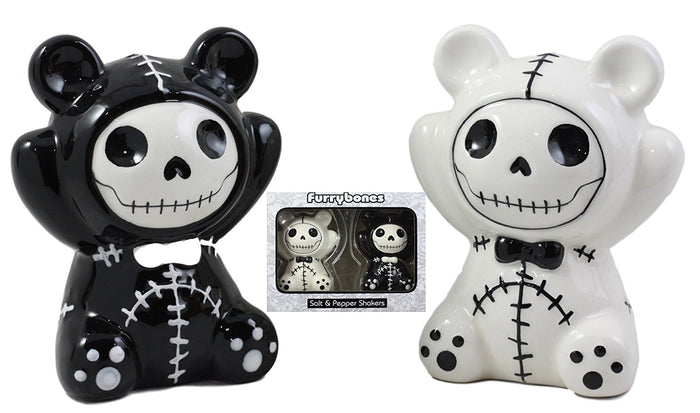 ebros gift Ebros Furry Bones Pandie The Voodoo Panda Bears Salt And Pepper Shakers Ceramic Set Furrybones Collectible Skeleton Figurines Kitchen & Dining Centerpiece