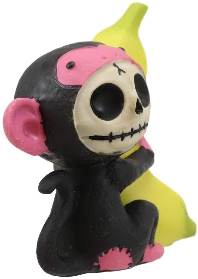 Ebros Gift Ebros Furry Bones Pink Baby Monkey With Giant Yellow Banana Figurine 3" Tall