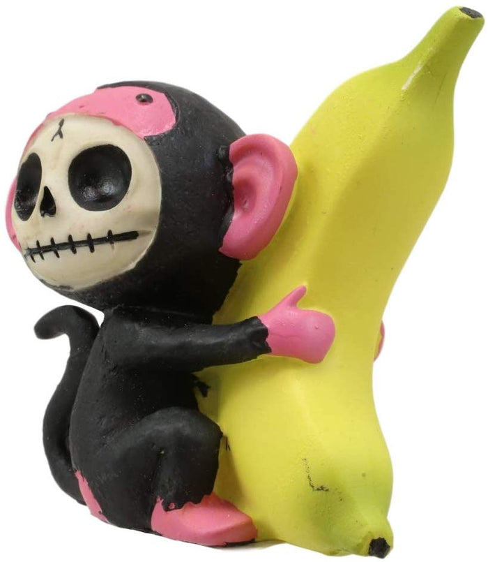 Ebros Gift Ebros Furry Bones Pink Baby Monkey With Giant Yellow Banana Figurine 3" Tall