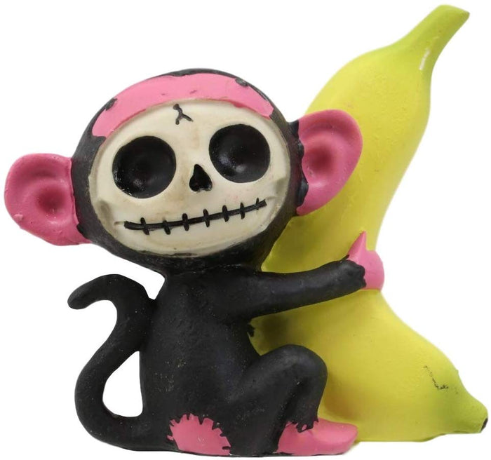 ebros gift Ebros Furry Bones Pink Baby Monkey with Giant Yellow Banana Figurine 3" Tall