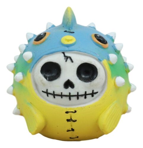 Ebros Gift Ebros Furry Bones Puffington The Fugu Pufferfish Skeleton Figurine 2" H Furrybones Bloated Fish Ocean Aquatic Creature Costume Hooded Skull Monster Collectible Sculpture Decorative Toy