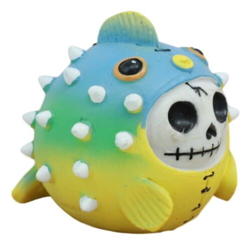 Ebros Gift Ebros Furry Bones Puffington The Fugu Pufferfish Skeleton Figurine 2" H Furrybones Bloated Fish Ocean Aquatic Creature Costume Hooded Skull Monster Collectible Sculpture Decorative Toy