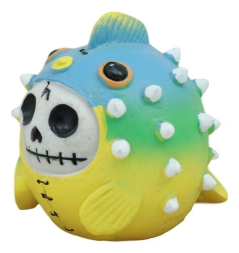 Ebros Gift Ebros Furry Bones Puffington The Fugu Pufferfish Skeleton Figurine 2" H Furrybones Bloated Fish Ocean Aquatic Creature Costume Hooded Skull Monster Collectible Sculpture Decorative Toy