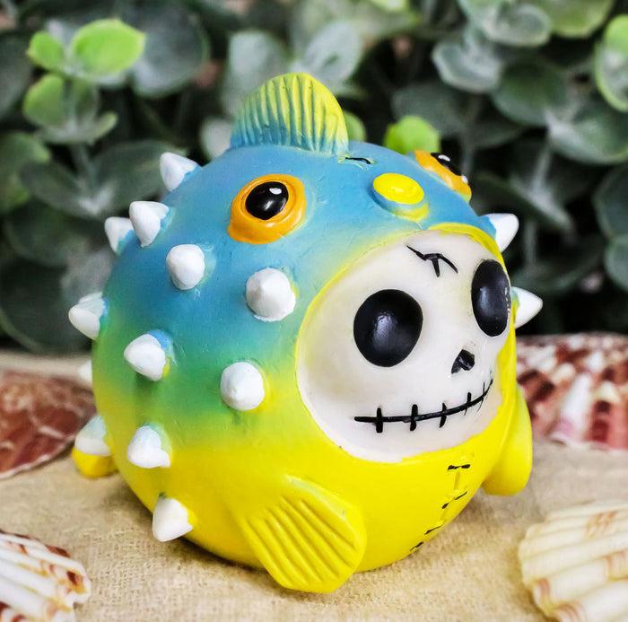 ebros gift Ebros Furry Bones Puffington The Fugu Pufferfish Skeleton Figurine 2" H Furrybones Bloated Fish Ocean Aquatic Creature Costume Hooded Skull Monster Collectible Sculpture Decorative Toy