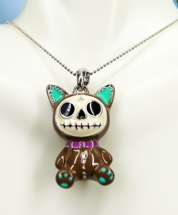 ebros gift Ebros Furry Bones Voodoo Mocha Cat Mao Mao Pewter Necklace Pendant Jewelry