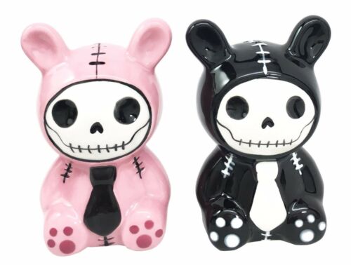 Ebros Gift Ebros Furrybones Bunnie Rabbit Skeleton Monster Ceramic Salt Pepper Shakers Set