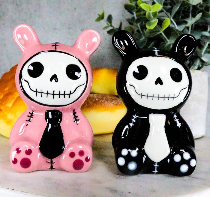 ebros gift Ebros Furrybones Bunnie Rabbit Skeleton Monster Ceramic Salt Pepper Shakers Set