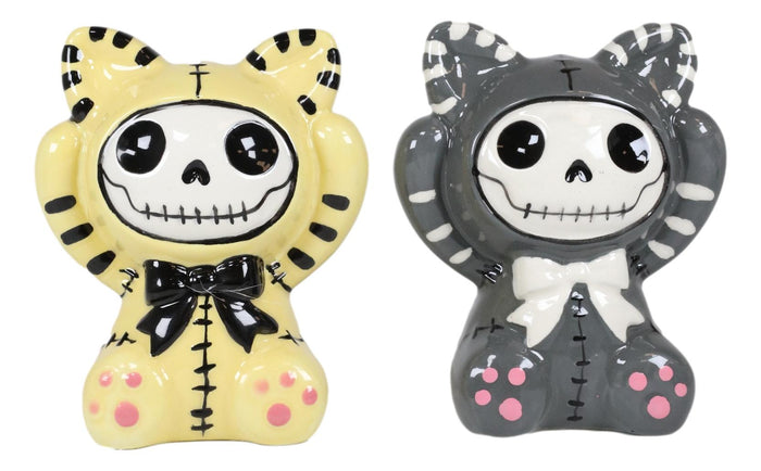 Ebros Gift Ebros Furrybones Mao Striped Kittens Voodoo Skeleton Cats Salt And Pepper Shakers Set