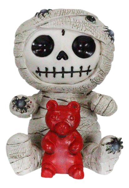 Ebros Gift Ebros Furrybones Mummy Sarcophagus With Red Teddy Bear & Spiders Figurine 2.75"H