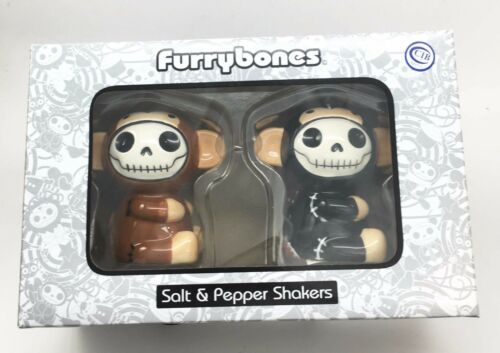 Ebros Gift Ebros Furrybones Twins Voodoo Skeleton Monkeys Ceramic Salt Pepper Shakers Set