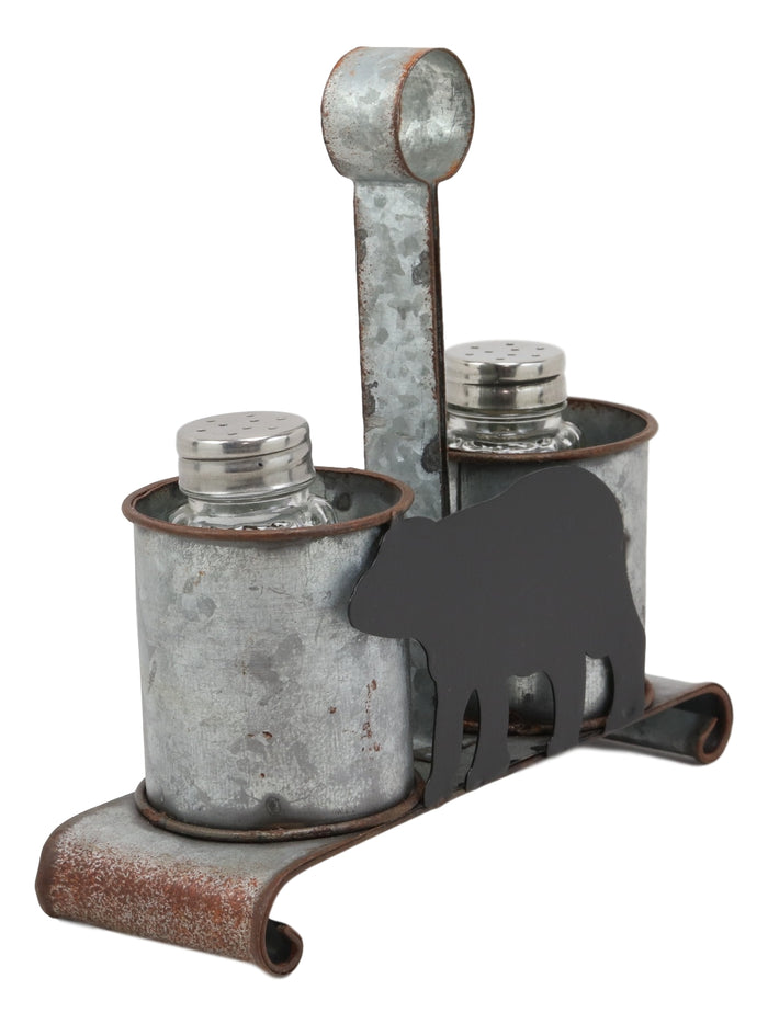 Ebros Gift Ebros Galvanized Metal Western Rustic Black Bear Salt & Pepper Shakers Holder Carrier
