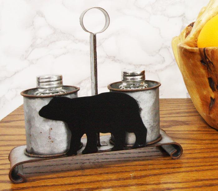 ebros gift Ebros Galvanized Metal Western Rustic Black Bear Salt & Pepper Shakers Holder Carrier