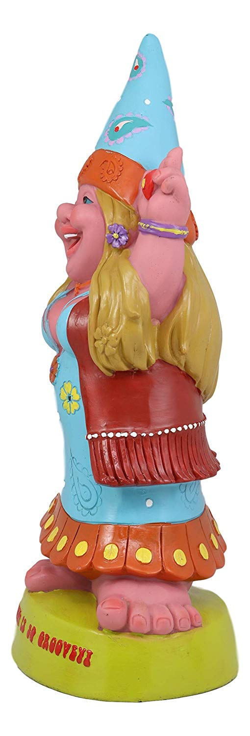 Ebros Gift Ebros Garden Green Thumb Flower Child Hippie Lady Gnome Statue 'Gardening Is So Groovey' Figurine 13.5" H