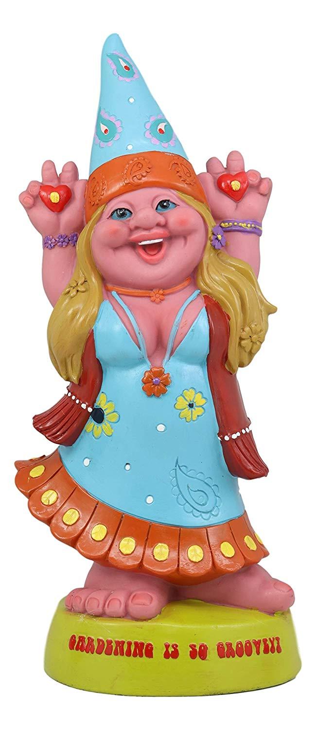 Ebros Gift Ebros Garden Green Thumb Flower Child Hippie Lady Gnome Statue 'Gardening Is So Groovey' Figurine 13.5" H