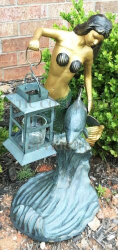 Ebros Gift Ebros Garden Ocean Mermaid Goddess Holding Candle Lantern Aluminum Statue 21"H