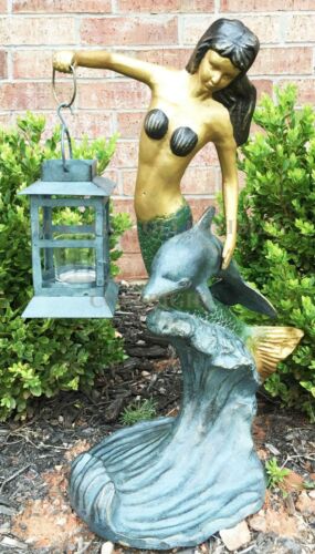 ebros gift Ebros Garden Ocean Mermaid Goddess Holding Candle Lantern Aluminum Statue 21"H