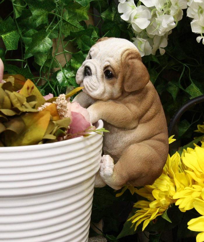 ebros gift Ebros Garden Pot Hanging Bulldog Statue 7.5" Tall with Glass Eyes Pet Figurine