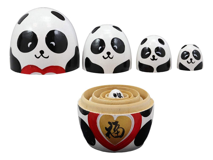 Ebros Gift Ebros Giant Panda Bear Wooden Toy Stacking Nesting Dolls 5 Piece Matryoshka