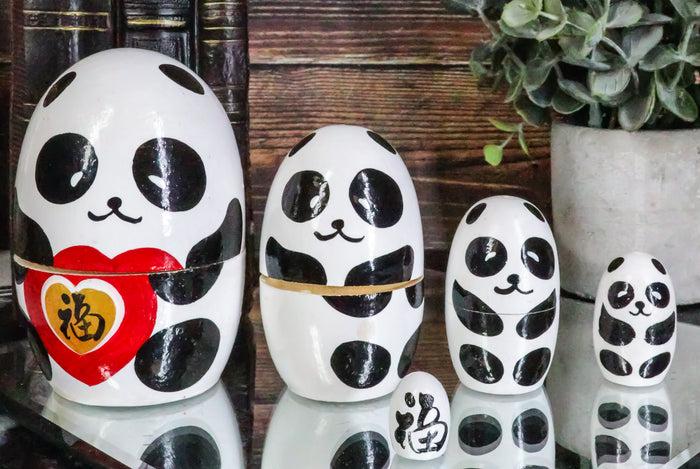ebros gift Ebros Giant Panda Bear Wooden Toy Stacking Nesting Dolls 5 Piece Matryoshka