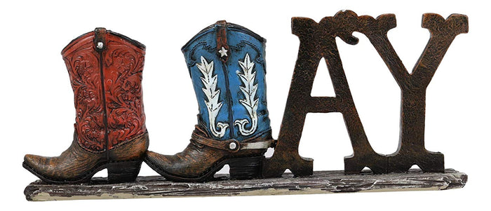 Ebros Gift Ebros Gift 10.25"Long Rustic Western Southwestern Y'all Sign In Tooled Faux Leather Cowboy Boots Resin Desktop Plaque Decorative Figurine Table Shelf