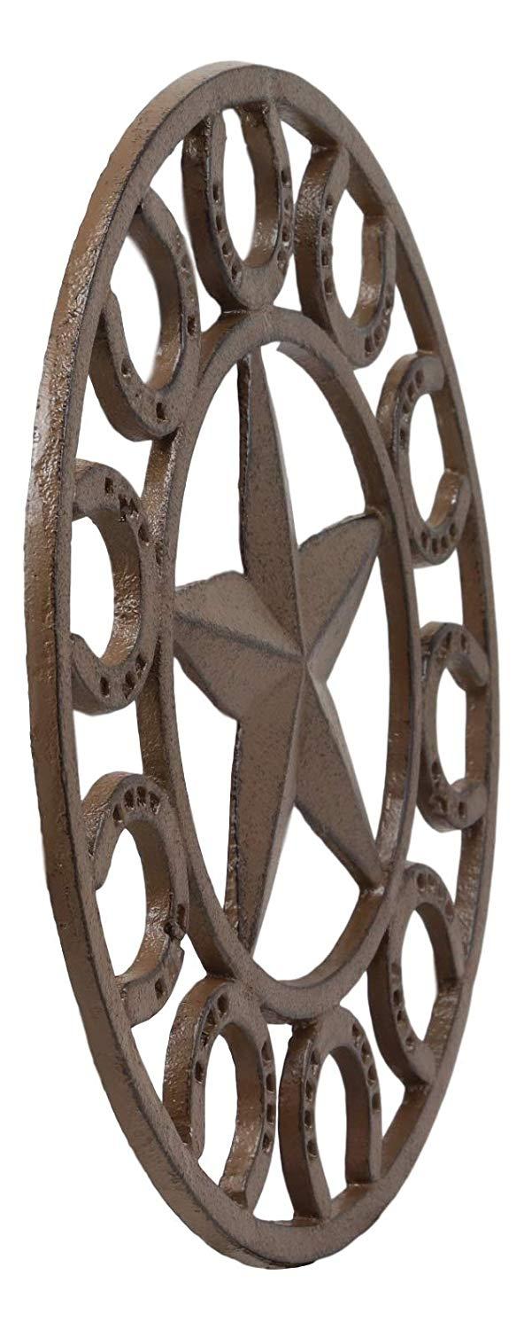Ebros Gift Ebros Gift 10" Diameter Western Lone Star With Horseshoes Border Cast Iron Metal Round Trivet