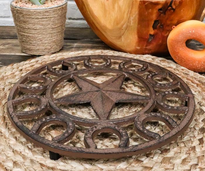 ebros gift Ebros Gift 10" Diameter Western Lone Star with Horseshoes Border Cast Iron Metal Round Trivet