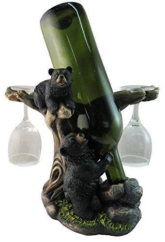 Ebros Gift Ebros Gift 10" Tall Climbing Black Bear Liquor Wine Glasses And Bottle Valet Holder Decorative Figurine