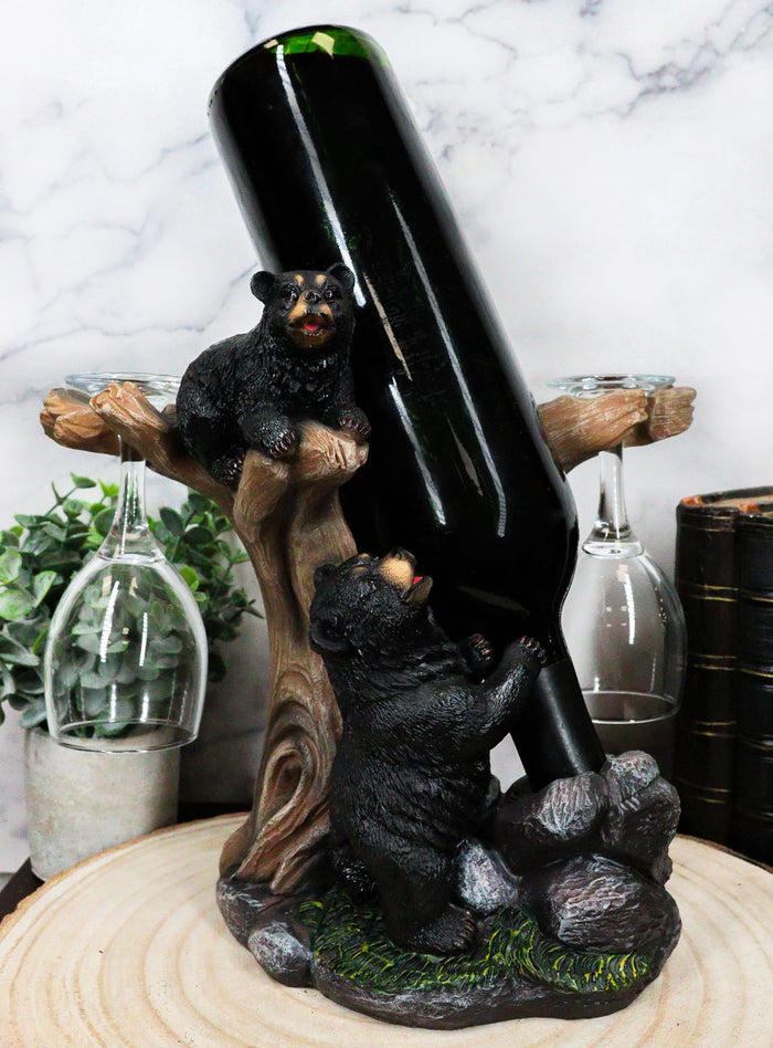 Ebros Gift Ebros Gift 10" Tall Climbing Black Bear Liquor Wine Glasses And Bottle Valet Holder Decorative Figurine
